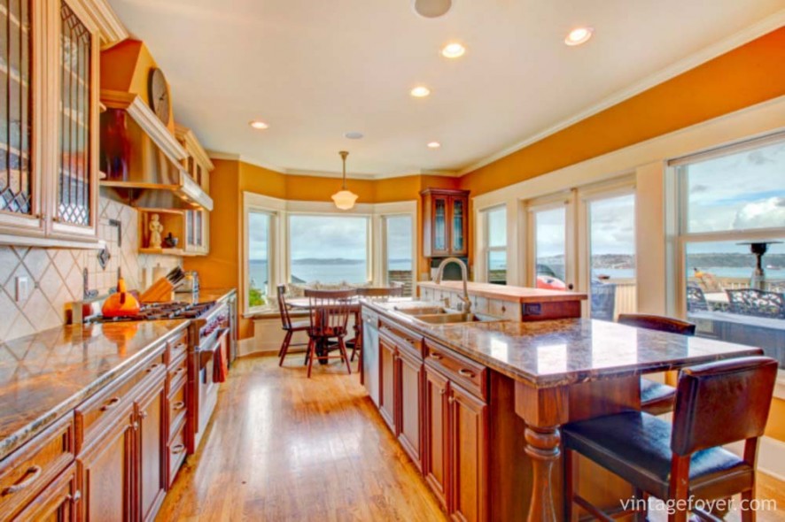 Beautiful bright kitchen room with walkout deck