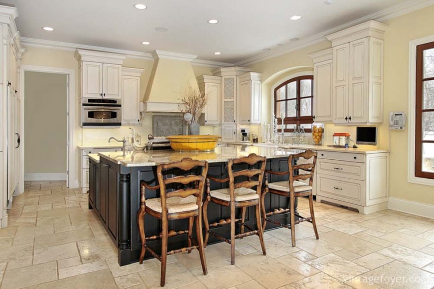 Kitchen in luxury home with walnut island