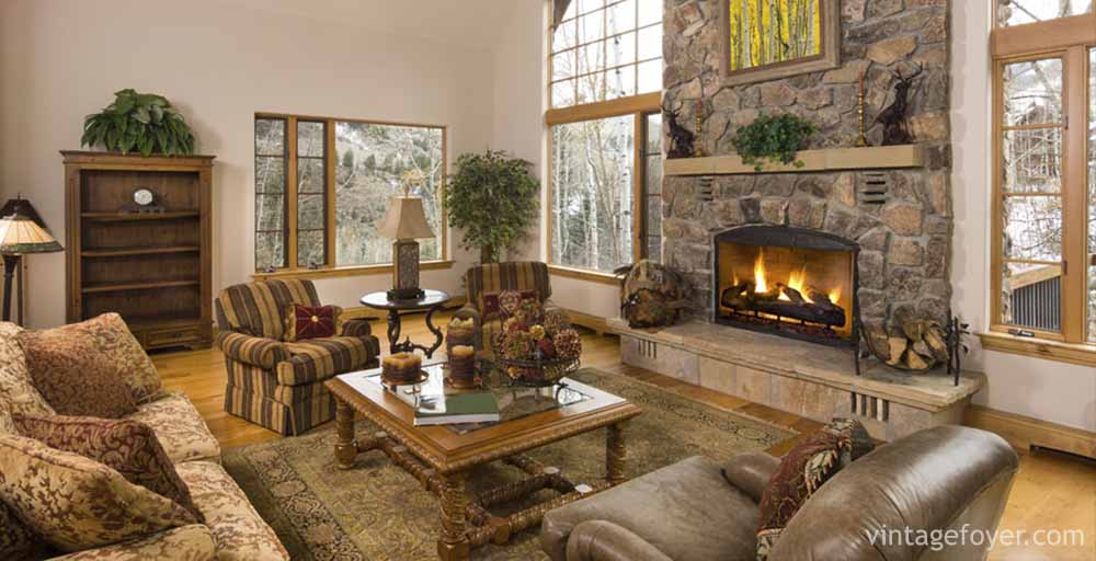 Cabins With Beautiful Stone Fireplaces, Stone Fireplace Small Living Room