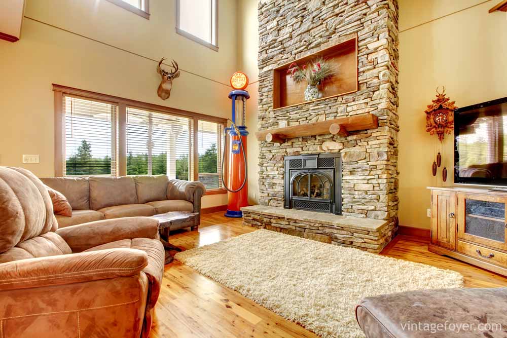 44 Cozy Living Rooms Cabins With Beautiful Stone Fireplaces - Paint Colors For Living Room With Stone Fireplace